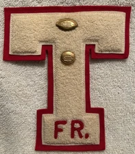 Vtg. Chenille Patch Basketball & Football “T” Probably Tell City IN Red & White
