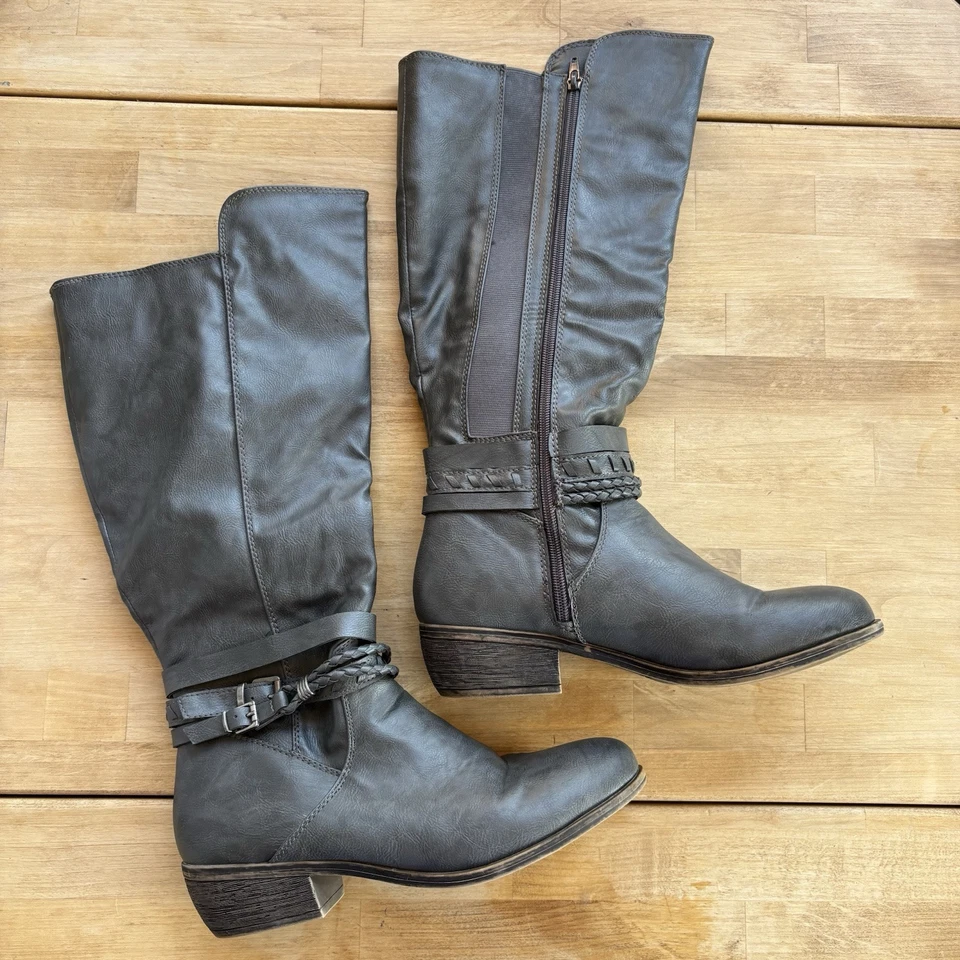 Zapatos Rampage Tamrah para mujer Botas de motociclista Color Gris 9,5 M Ancho Pantorrilla Foto 2 de 4