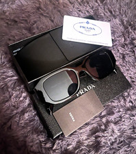 PRADA Women’s Square Sunglasses Black Plastic Frame Gray Tinted Lenses