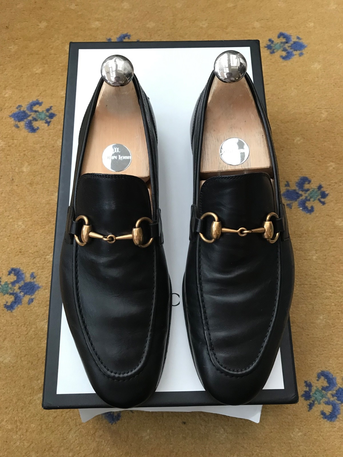 Gucci Loafers Leather Shoes Jordaan Black Gold Horsebit Mens US 6.5 UK 5.5 39.5 thumbnail 3