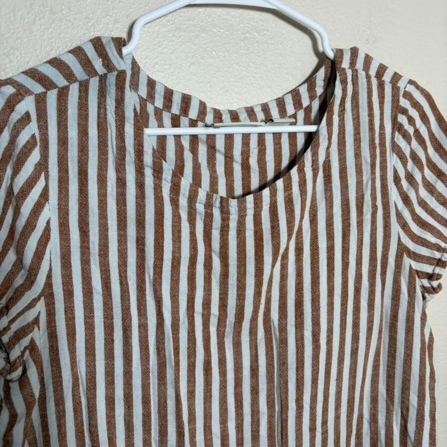 Camiseta informal Cynthia Rowley para mujer mediana marrón a rayas mezcla de lino Foto 3 de 4
