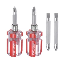 2pcs 2 in 1 Short Screwdriver Stubby Magnetic Phillips & Flat Head, Red