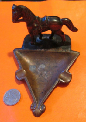 Vintage 1930's John Wright Design Bronze Ashtray Saddled Horse 3 Cigarette Slots