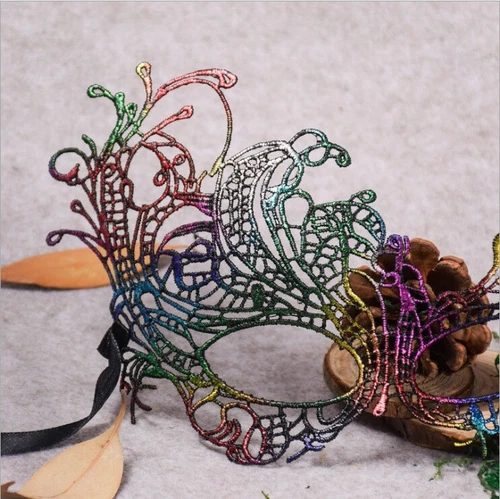 Womens Embroidered Rainbow Eye Mask Venetian Carnival Masquerade Lace Hollow - Picture 11 of 21