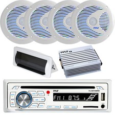 Pyle Bluetooth Marine CD Receiver, 4x 6.5" LED Speakers, 4-CH Amp, Radio Cover