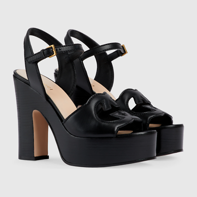 GUCCI WOMEN'S INTERLOCKING G SANDAL in BLACK. SIZE US 4.5 / EU