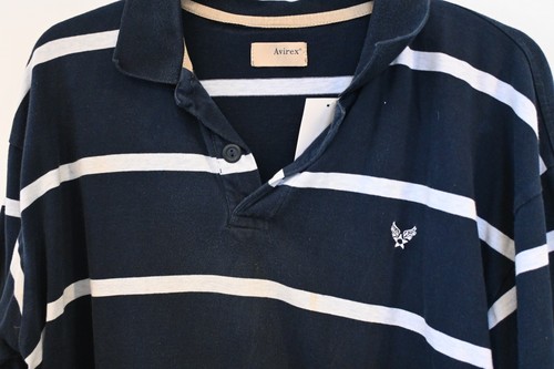 Navy Striped Avirex Rugby Shirt - Medium (45305) - Picture 2 of 3