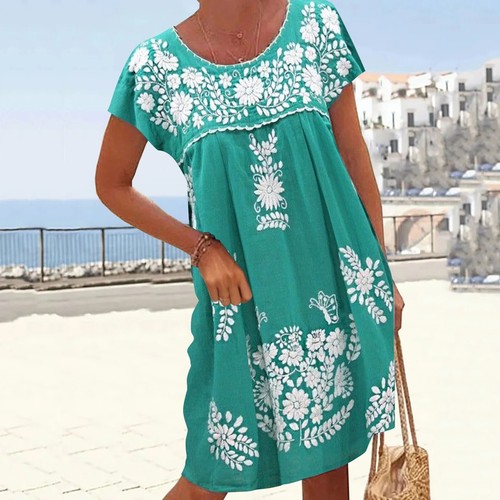 Womens Plus Size Baggy Loose Print Dresses Summer Beach Tunic T-Shirt Midi Dress - Bild 3 von 12