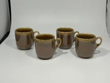 Vintage Fraunfelter China Set of 4 Espresso Cups Ohio Brown Luster Gold USA