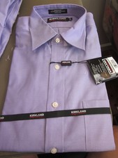 NWT KIRKLAND NON-IRON SPREAD COLLAR TEXTURED PURPLE DRESS SHIRT 15.5 36