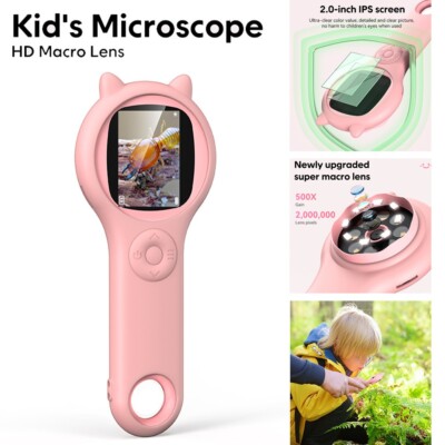 Pink Kids Optical Microscope Observe The Microscopic World Science for Children