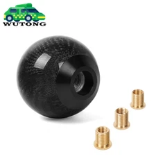 Universal Real Carbon Fiber Round Ball Manual Car Gear Shift Knob Shifter Black 