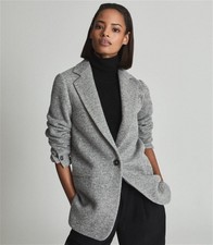 Reiss Evan Single Breasted Knitted Grey Blazer - Size 8
