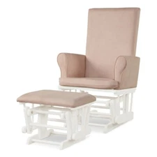 Rocking Chair and Ottoman Set Glider Chair Wooden With Detachable Padded Cushion