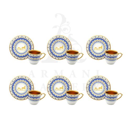 Coffee Cup Set with Saucers – Gold Horse Design 6 Pcs - Picture 1 of 1