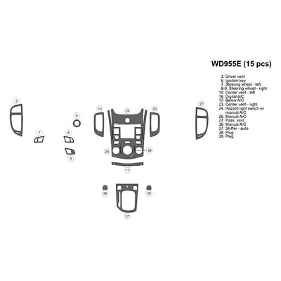 For Kia Forte Koup 2011-2013 B&I WD955E-SRED 2D Solid Red Small Dash Kit 15 Pcs