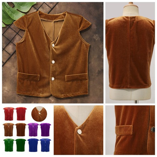 US Boys Button-Down Christmas V Neck Vintage Coat Renaissance Festival Kids Vest - Picture 1 of 66