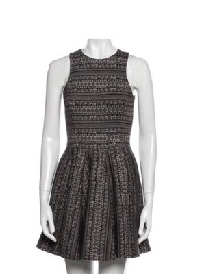 Tibi Wool Sleeveless Fit And Flare Skater Dress Gray Black Geometric Print S