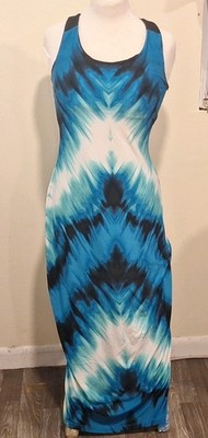 Venus Women s S Blue/Black/White Tie Dye Scoop Neck Strappy Maxi Dress