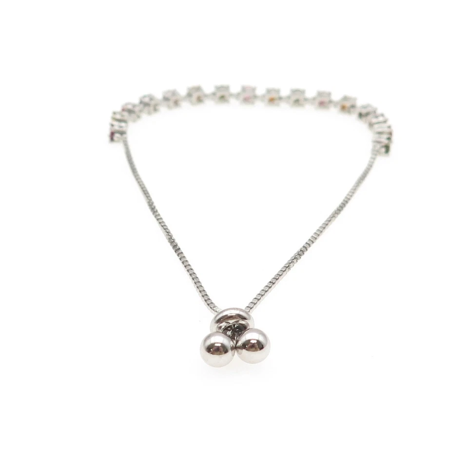 925 Sterling Silver Real Multi-Color Tourmaline Adjustable Bolo Bracelet 6-9.25" - Image 4 of 4