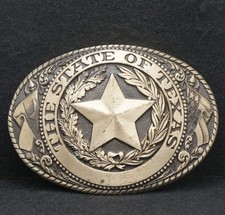 WD15115 NOS VINTAGE 1970s THE STATE OF TEXAS COMMEMORATIVE BRASS BELT BUCKLE