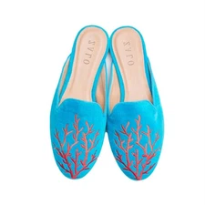 House Of Zalo Coral Velvet Mule Turquoise
