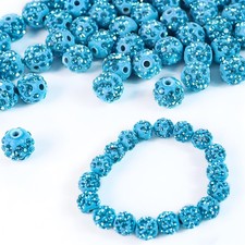 100PCS 10mm Rhinestone Beads, Aquamarine Shiny Round Disco Ball Beads, for Ne...