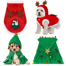2 Pcs Dog Cat Christmas Outfit Costume, Xmas Tree Pet Cloak and Reindeer Elk ...