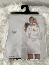 White Satin Bride Robe Gold Glitter Embroidered One Size Belted Lightweight