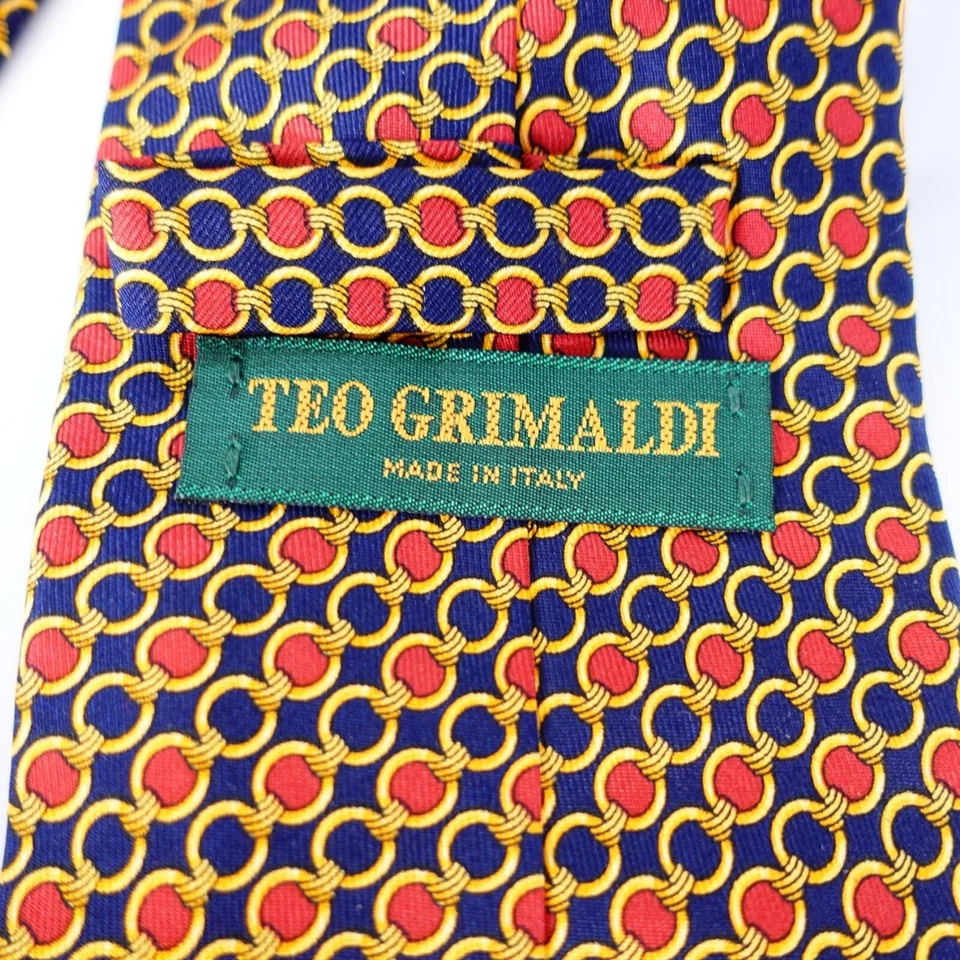Corbata para el cuello para hombre rojo dorado seda diseñador tejido vestido traje audaz brillante TEO GRIMALDI Foto 4 de 4