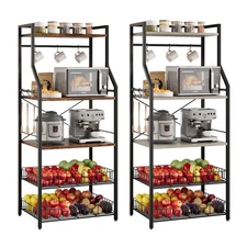 5 Tier Kitchen Bakers Rack with 8 Hooks Microwave Stand Coffee Bar Station Shelf