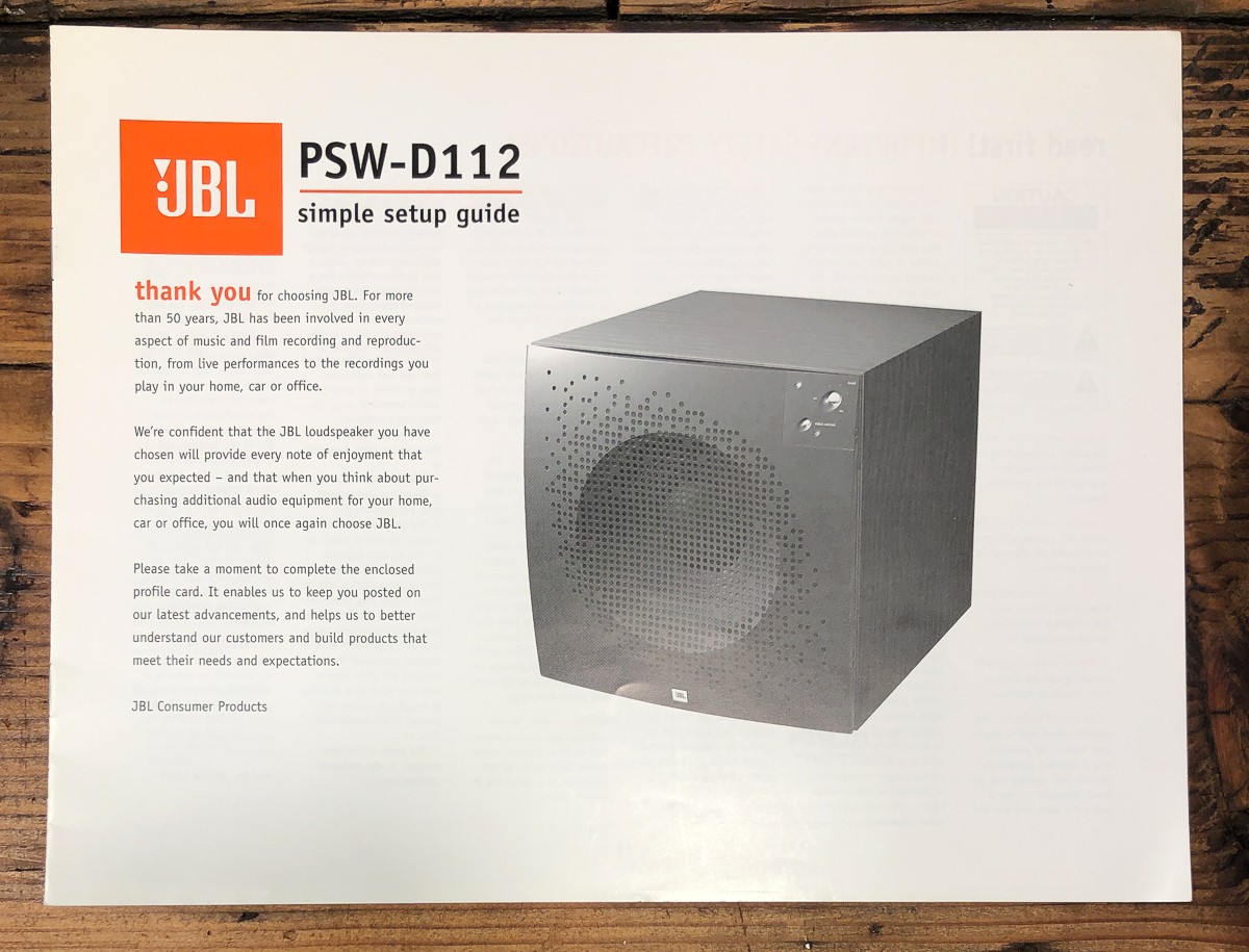 JBL PSW-D112 Subwoofer Owners / User Manual *Original*