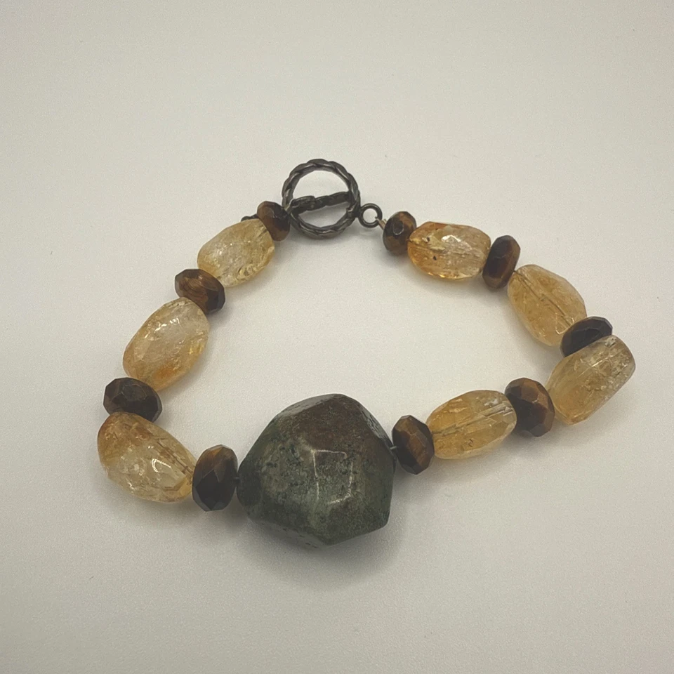 Silpada Gemstone Bracelet Sterling Silver Turquoise Quartz Tigers Eye 6.5” - Image 2 of 4