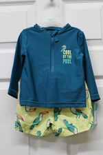 Carter's Rashguard 2 Pc Swimset-Long Sleeve Top and Trunks-Teal-12M-NWT