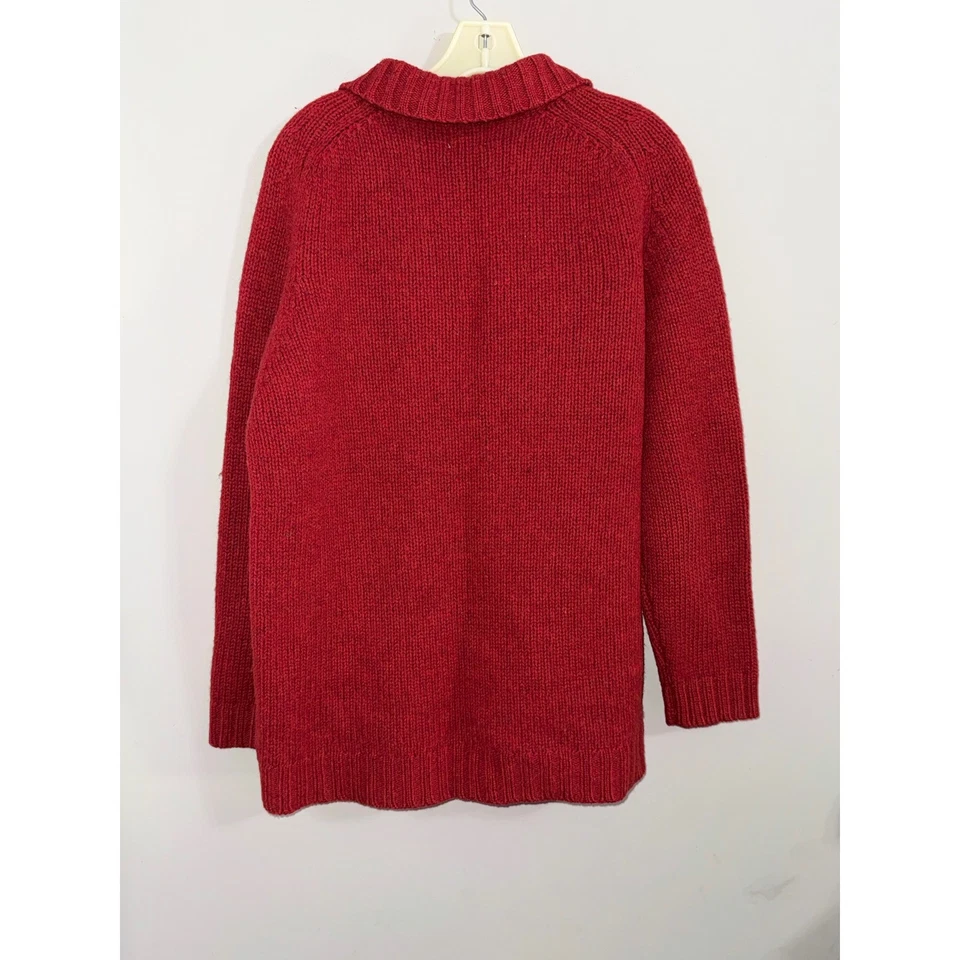 Suéter Pullover Vintage MODA INTL Rojo Tejido Cuarto Cremallera Cuello M 100% Lana Foto 3 de 3