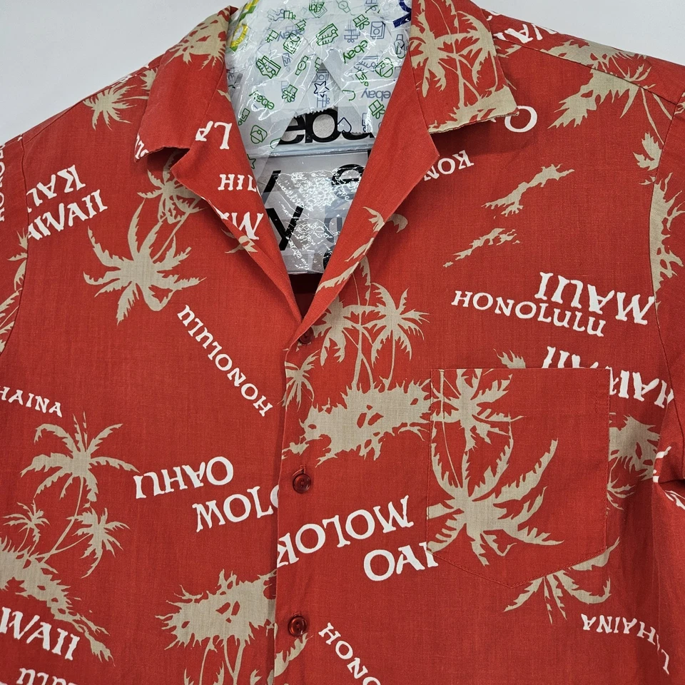 Винтажная мужская рубашка Hilo Hattie XL на пуговицах Aloha Honolulu Kauai гавайская красная - Изображение 2 из 4