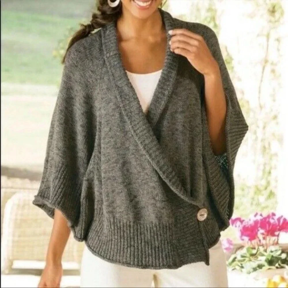 SOFT SURROUNDINGS Chiang Mai Sweater Poncho, Size Small/Medium, Fern Color, NWT