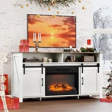 TV Stand with Fireplace and Storage, Large Cabinet Media Table for 70 Inch TV