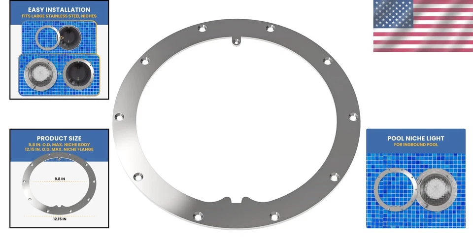 Anillo de sellado de luz de piscina de acero inoxidable premium para piscinas subterráneas - 10 orificios Foto 2 de 4