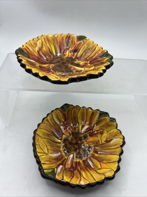 2 Clay Art Tuscan Sunflower Dish 4'' Dip Appetizer Fruit Dipping Condiment