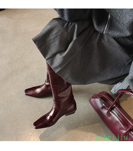 2025 Fashion Women's Knee High Square Toe Boots Alligator Pattern Shoes Low Heel - Picture 18 of 23
