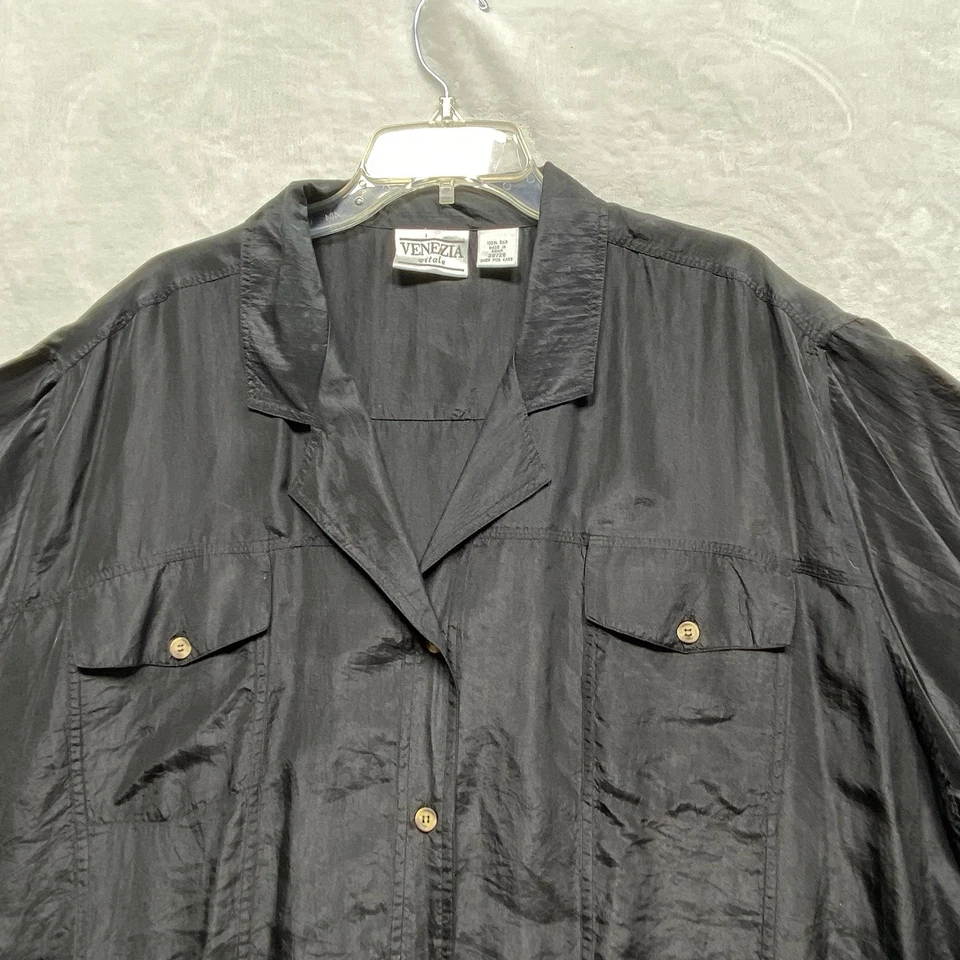 Blusa Venezia Mujer Negra Talla Plus 26-28 100% Seda Manga Corta Bolsillos Foto 3 de 4