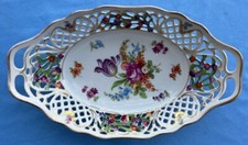 Schumann Bavaria Chateau Dresden Flowers LG 13" Oval Reticulated Bowl Pierced