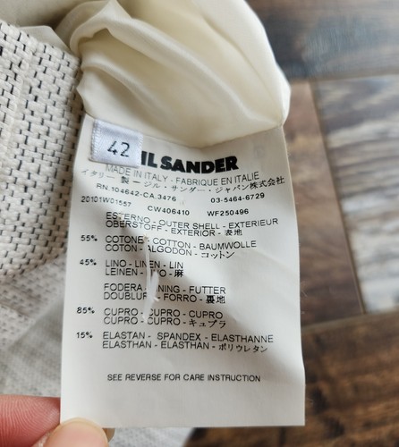 Abito tubino formale Jil Sander vita increspata senza maniche misto lino panna tg.42 - Foto 11 di 14