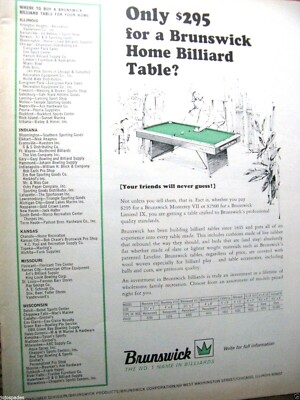1967 Brunswick Billiard Table-Original Print Ad-8.5 x 10.5''