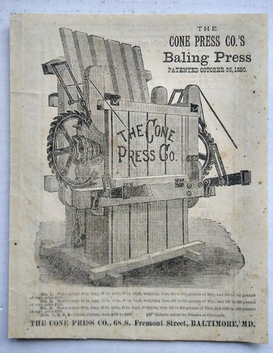 1882 Antike Heuballenpresse Gravur Kunst Landmaschinen Kegelpresse Co. Druckanzeige - Bild 2 von 2
