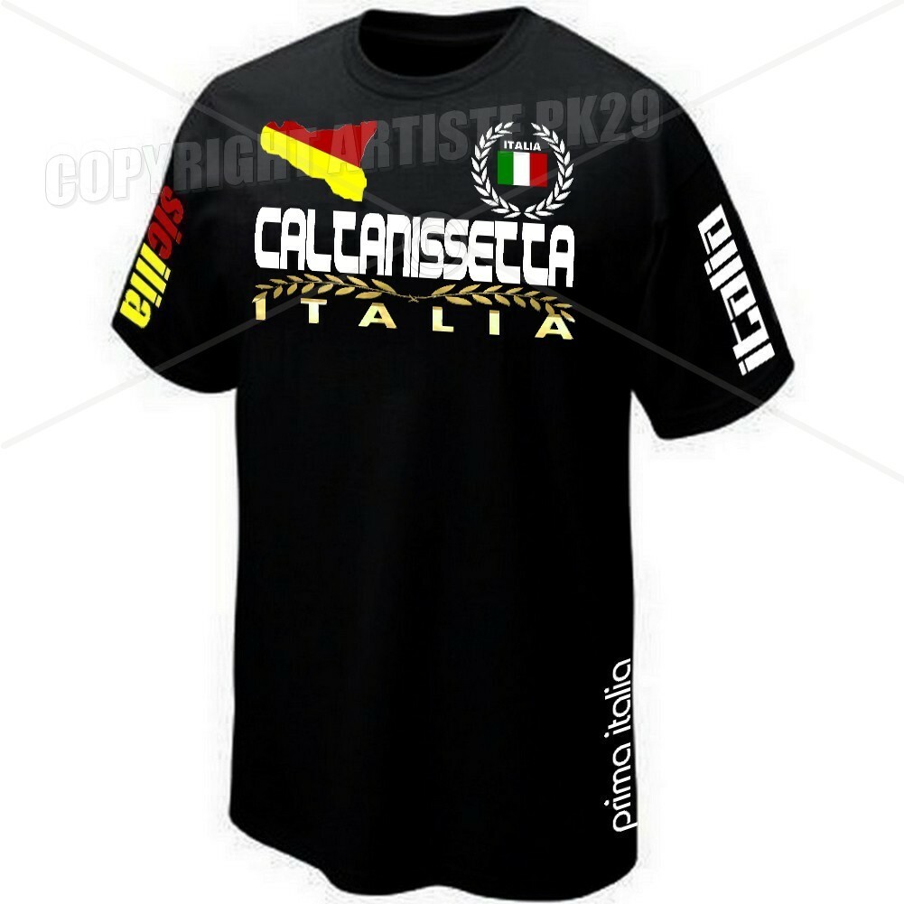 T-shirt 'Caltanissetta Sicilia' - Homme, Coton Noir, Neuf Avec étiquettes