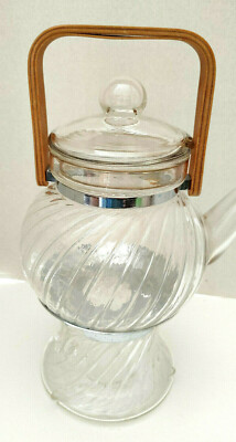VTG REIJMYRE SWEDEN GLASS TEA POT KETTLE WOODEN HANDLE WITH WORMAR