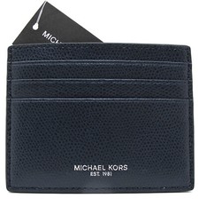 NWT Authentic MICHAEL KORS Men's WARREN Essential Leather Tall Card Case Navy