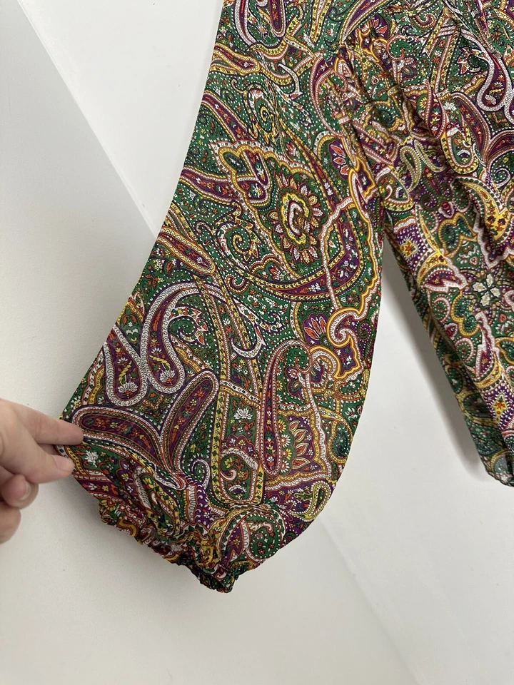 Blusa Nieves Lavi New York 100 % seda cachemira manga globo semi transparente talla XL Foto 3 de 4